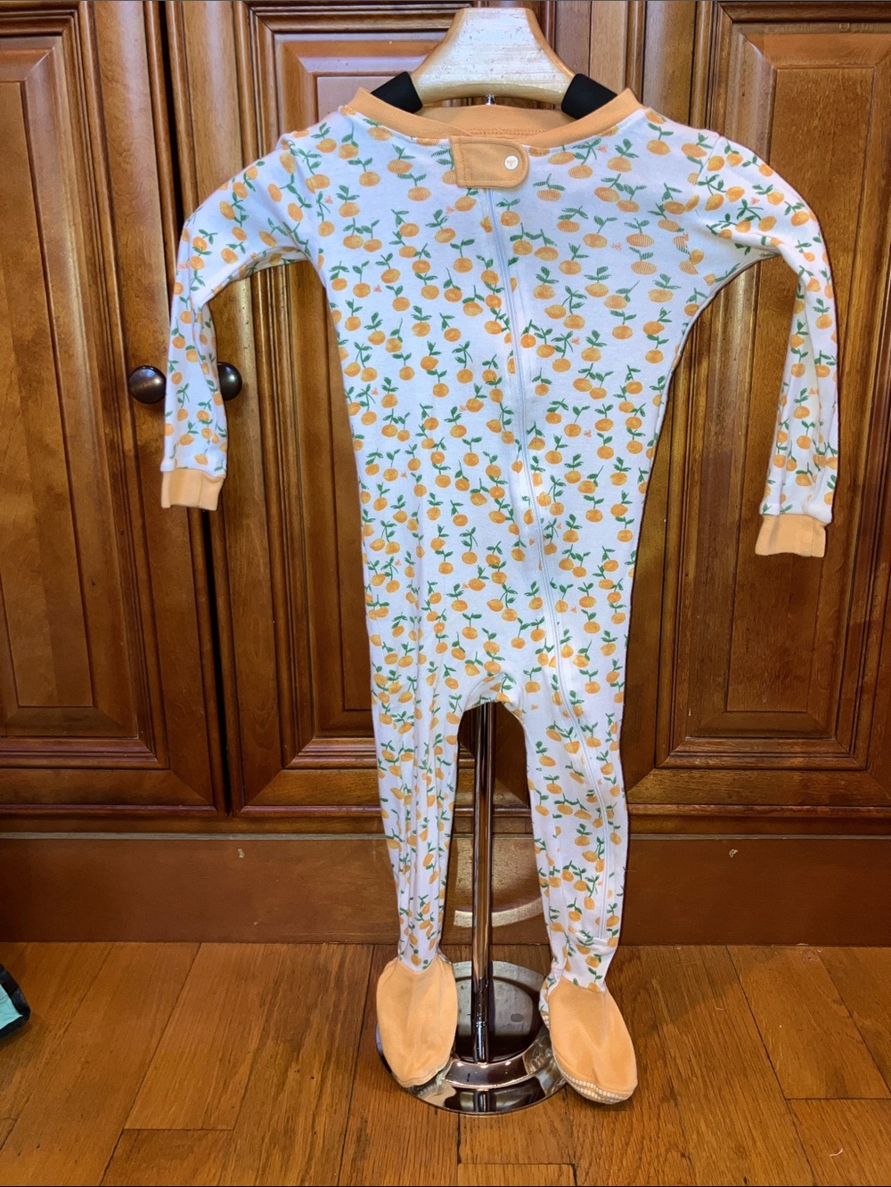 BURTS BEES BABY Orange Print Footed Organic Cotton One-Piece Pajamas FULL ZIP